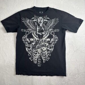 Y2K Metal Mulisha Winged Skull Angels Girl Black Short Sleeve Graphic Shirt LG